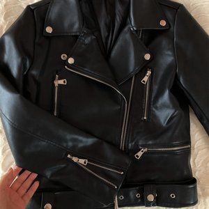 Black Faux Leather Jackets Zipper Basic Coat